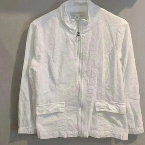 Appleseed's white lightweight‎ embroidered cotton zip up jacket women's small